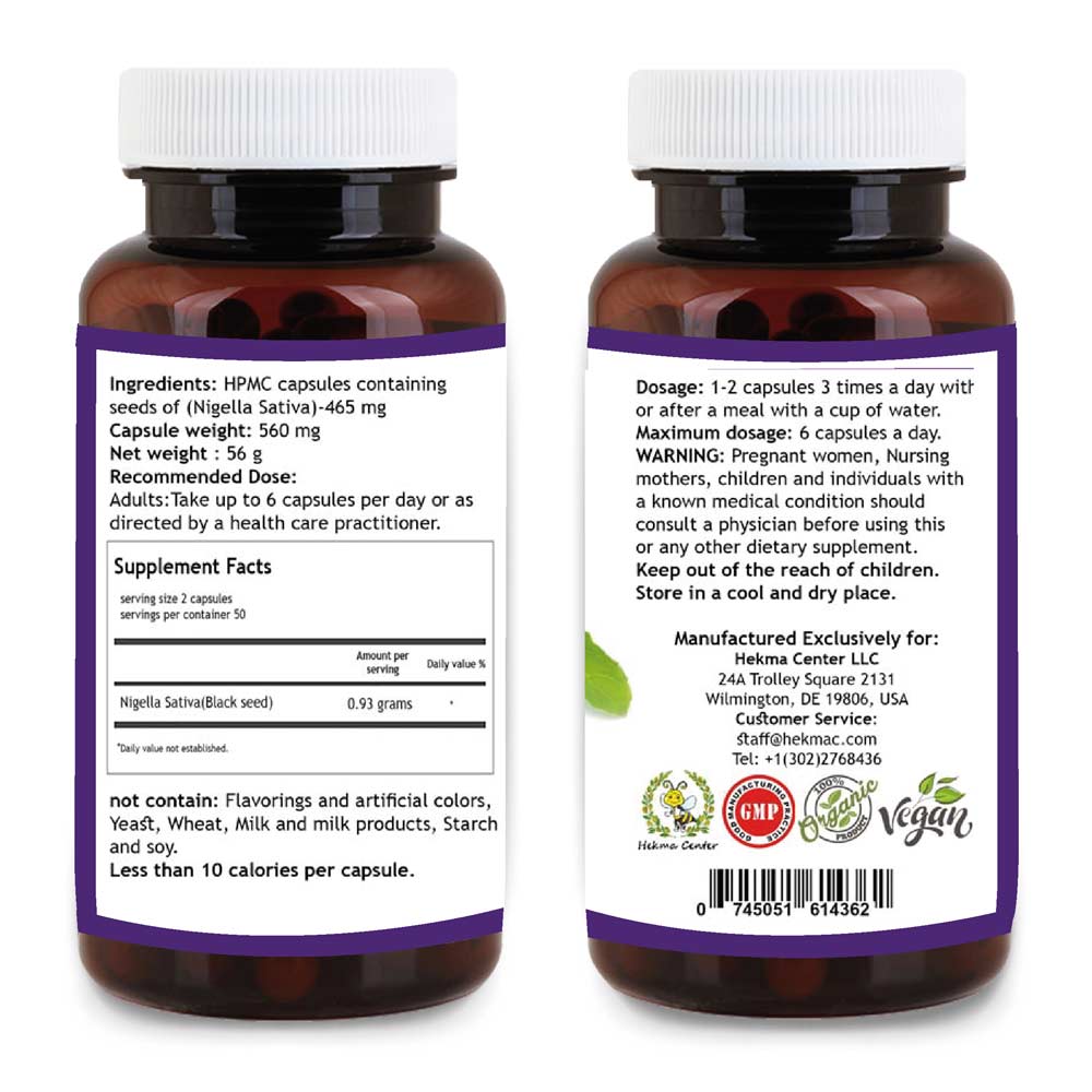 Black Seed – Organic Nigella Sativa – 100 Capsules