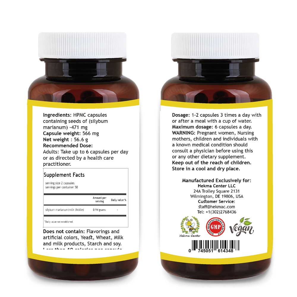 Milk Thistle Seed – Organic Silybum Marianum – 100 Capsules