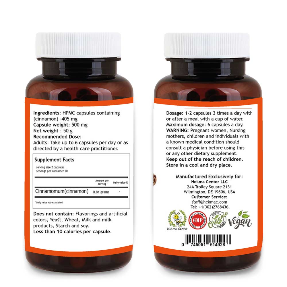 Cinnamon – Organic Cinnamomum Zeylanicum – 100 Capsules