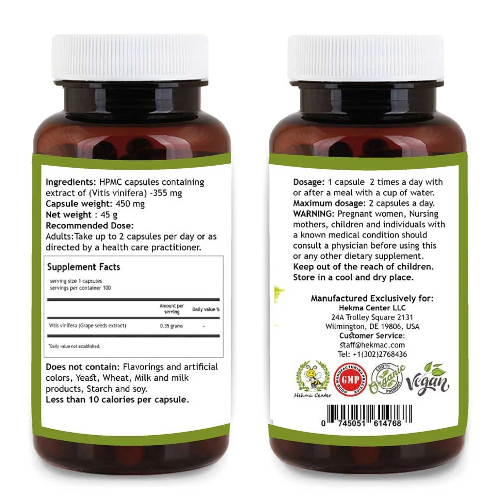 Grape Seed Extract – Organic Vitis Vinifera – 100 Capsules