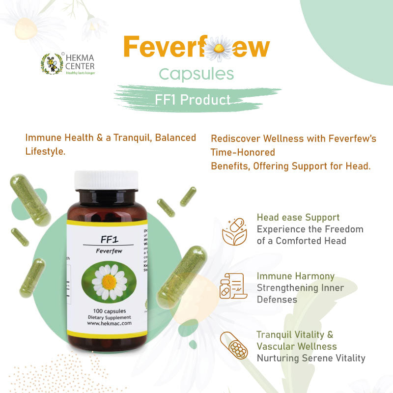 Feverfew Leaf – Organic Tanacetum Parthenium – 100 Capsules