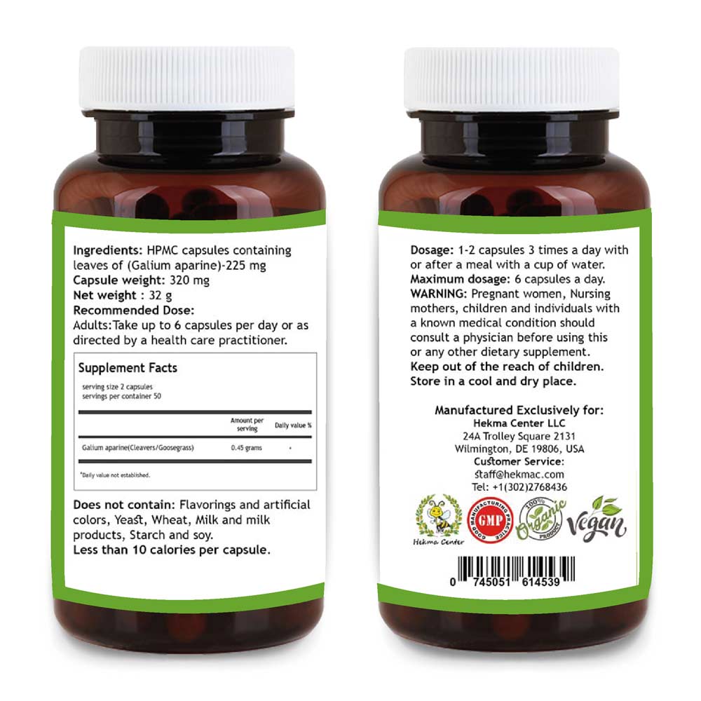 Cleavers Leaf – Organic Galium aparine – 100 Capsules