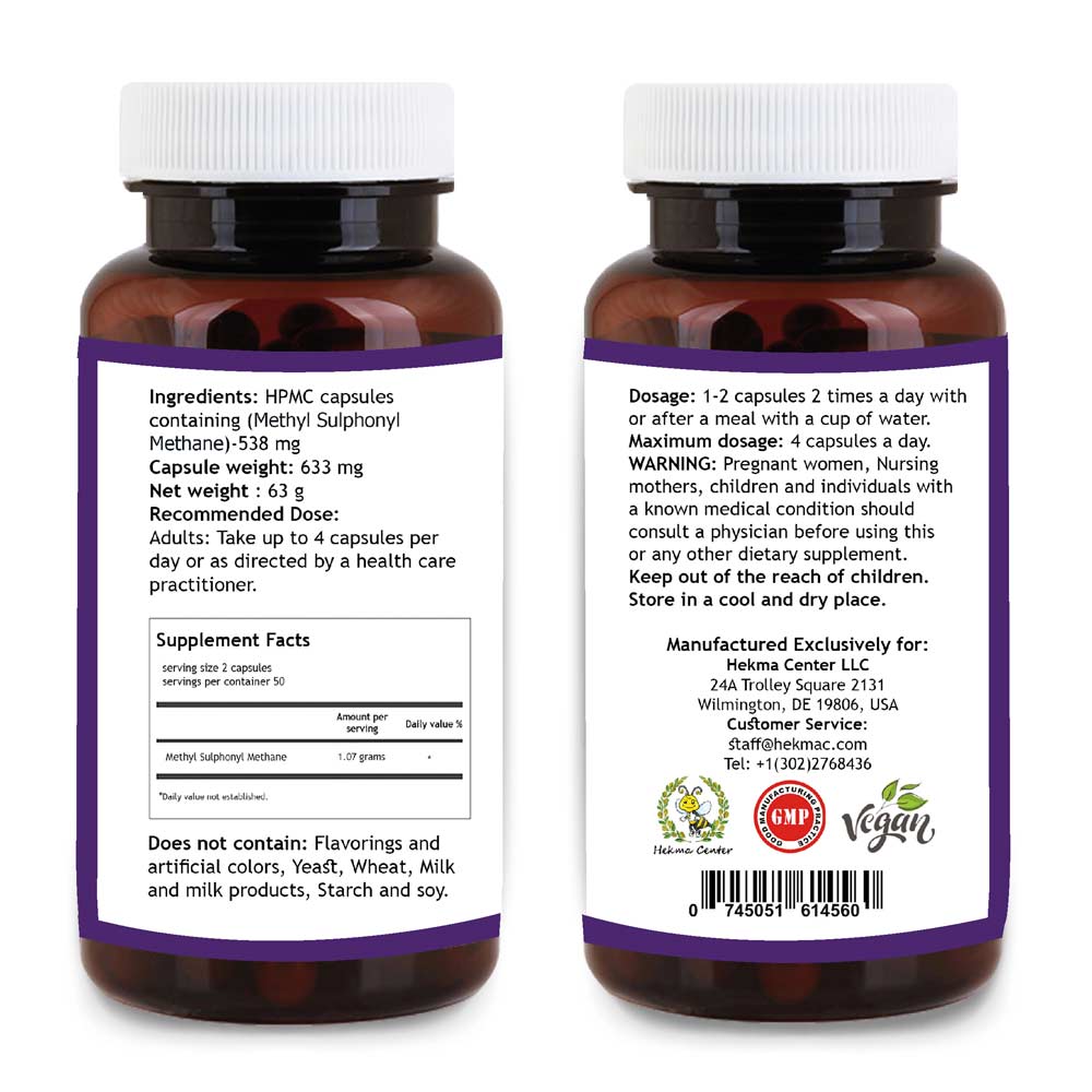 Msm – Methyl Sulfonyl Methane – 538 mg – 100 Capsules