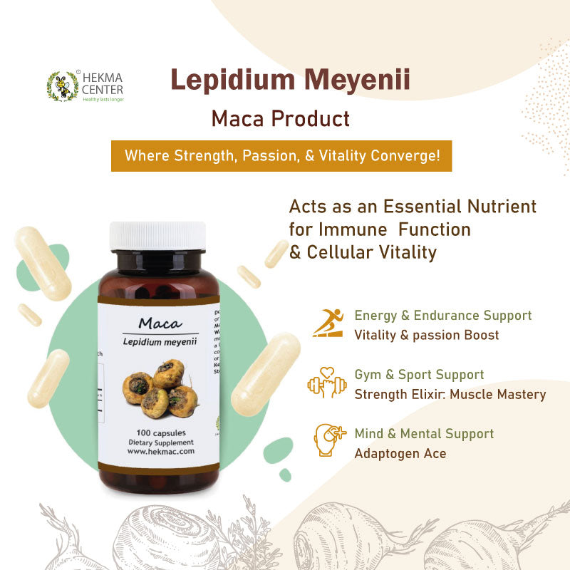 Maca Root Capsules – Organic Lepidium Meyenii – 100 Capsules