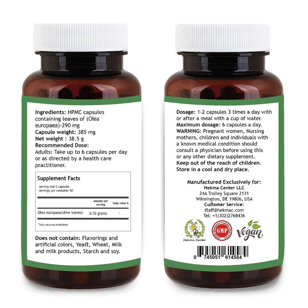 Olive Leaf – Organic Olea Europaea – 100 Capsules