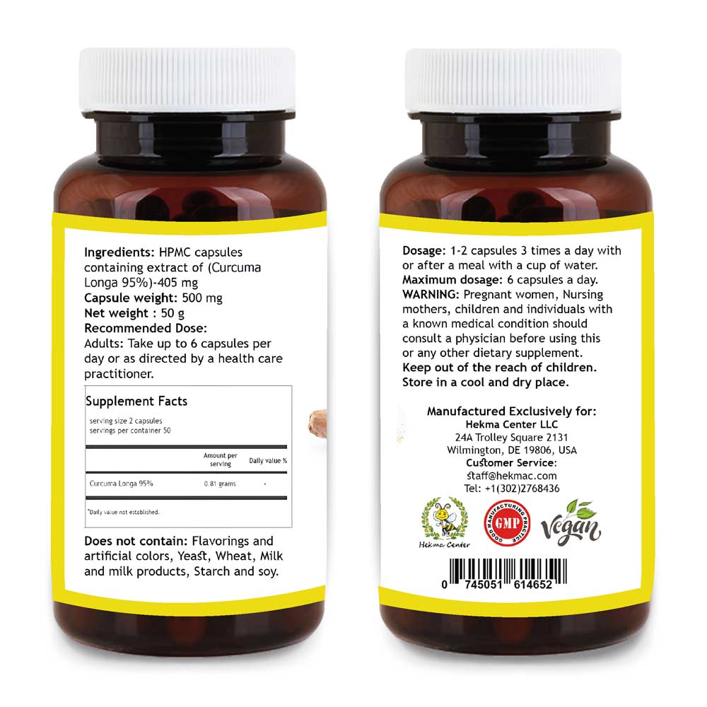 Curcumin Extract 95% – Organic Turmeric Extract – 100 Capsules
