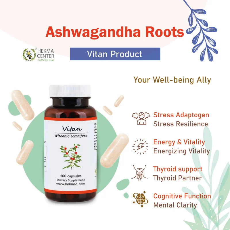 Ashwagandha Root Capsules – Organic Withania Somnifera – 100 Capsules