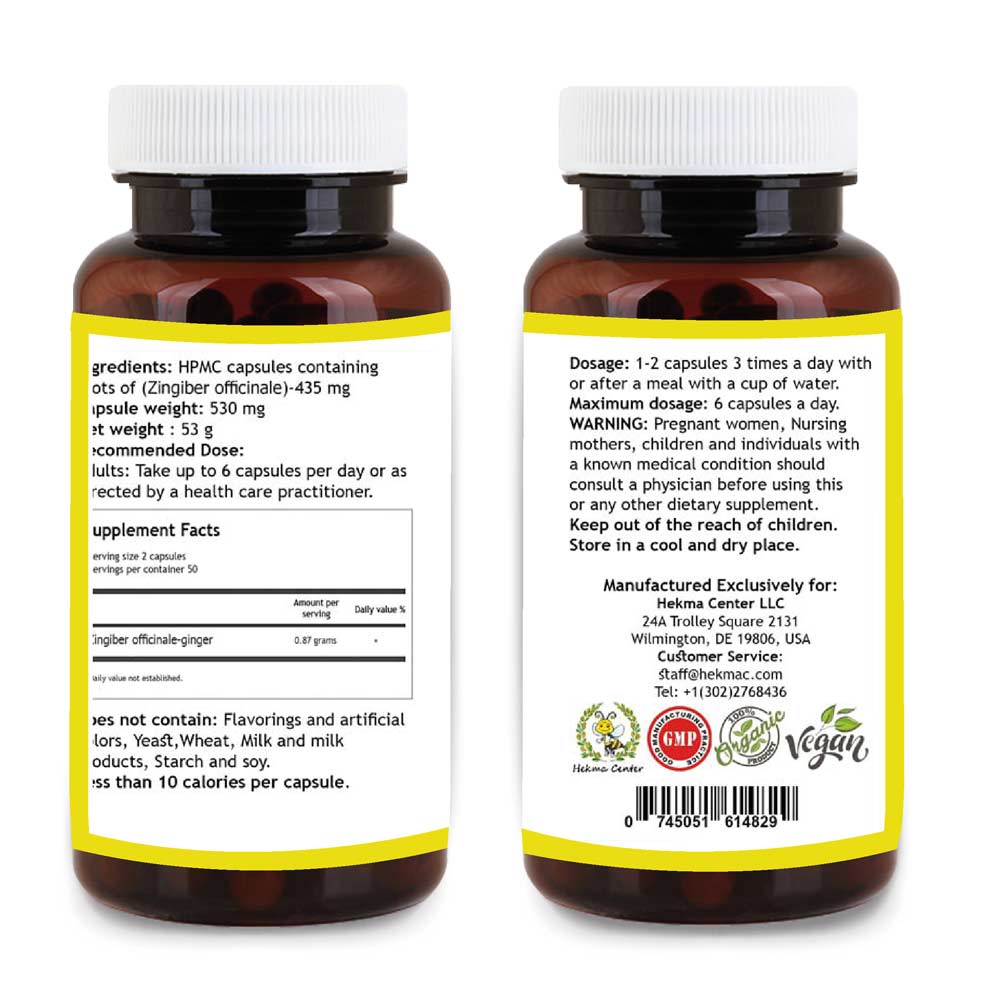 Ginger Root – Organic Zingiber Officinalis – 100 Capsules