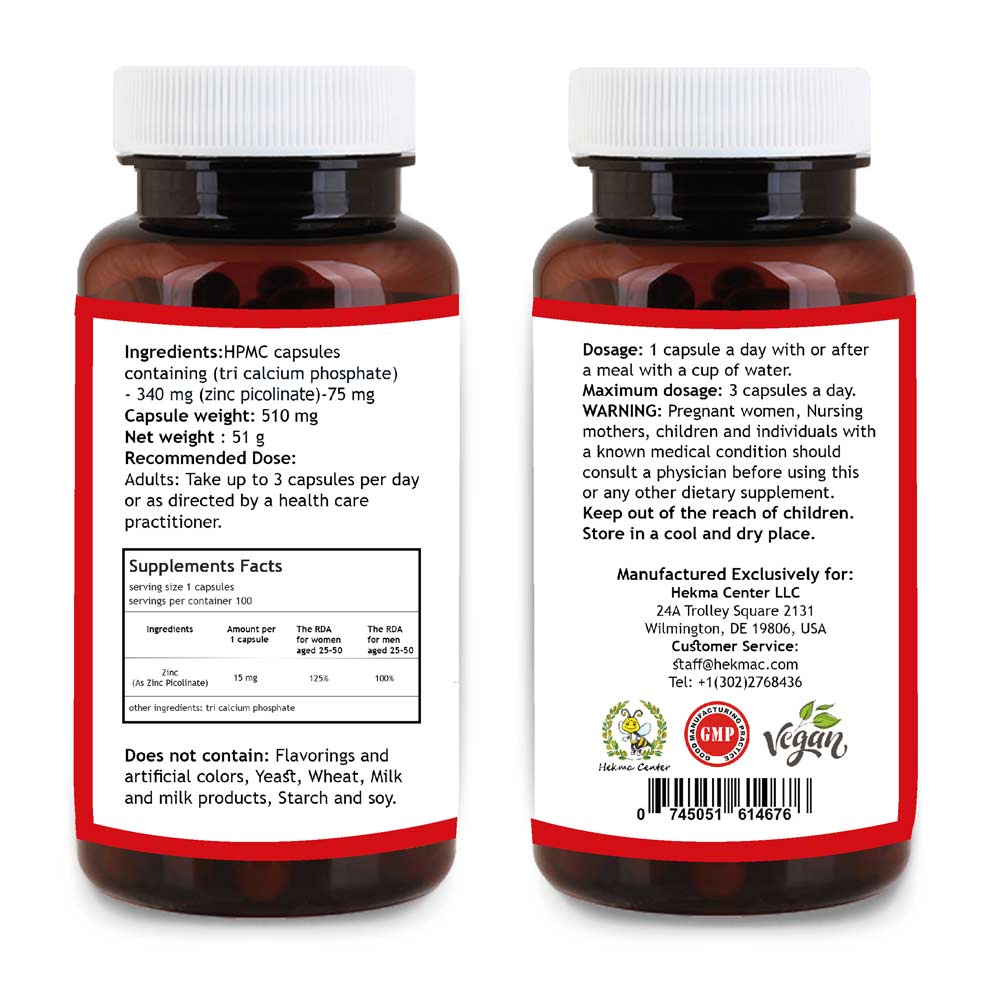 Zinc Picolinate 75mg - 100 Capsules
