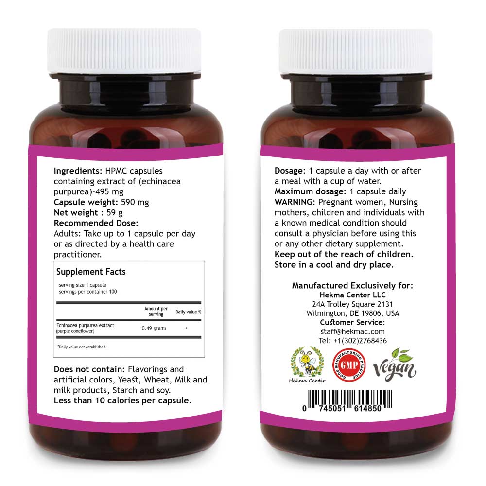 Echinacea Purpurea Extract – Organic Comb Flower – 100 Capsules