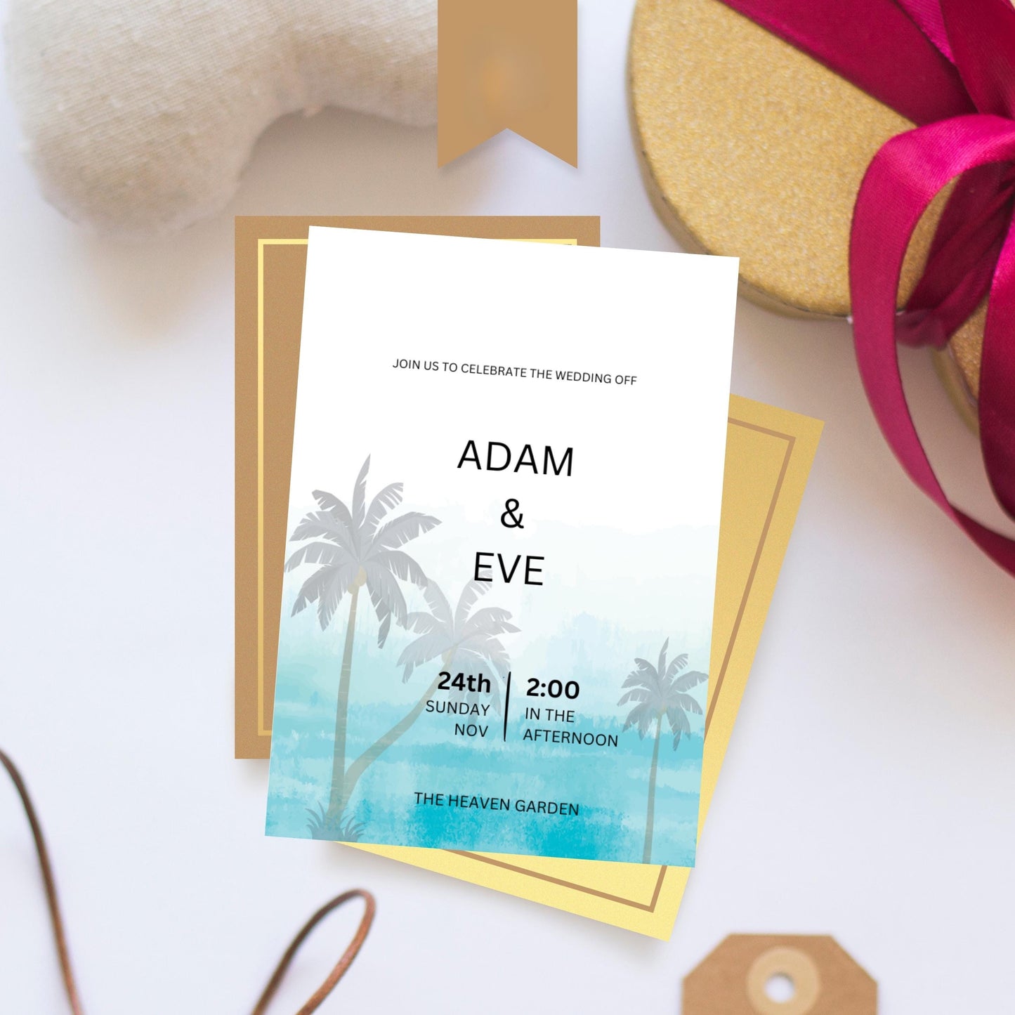 Tropical Wedding Invitation | Beach Wedding Save the Date Card | Destination Wedding Invite | Digital Printable & Editable Template