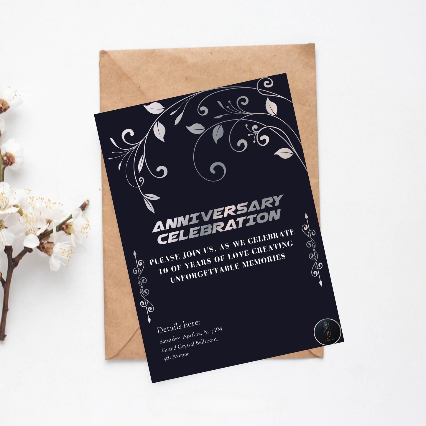 Black & White Anniversary Invitation | Elegant Wedding Anniversary Party Card | Printable Digital Celebration Invite | Editable Template
