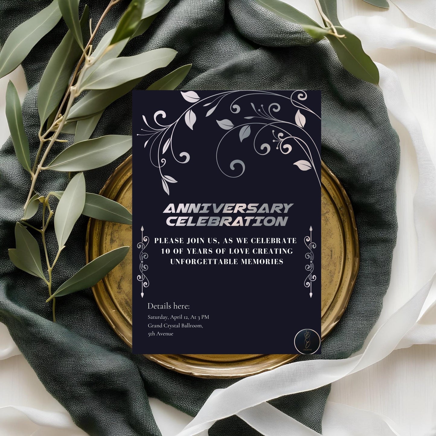 Black & White Anniversary Invitation | Elegant Wedding Anniversary Party Card | Printable Digital Celebration Invite | Editable Template