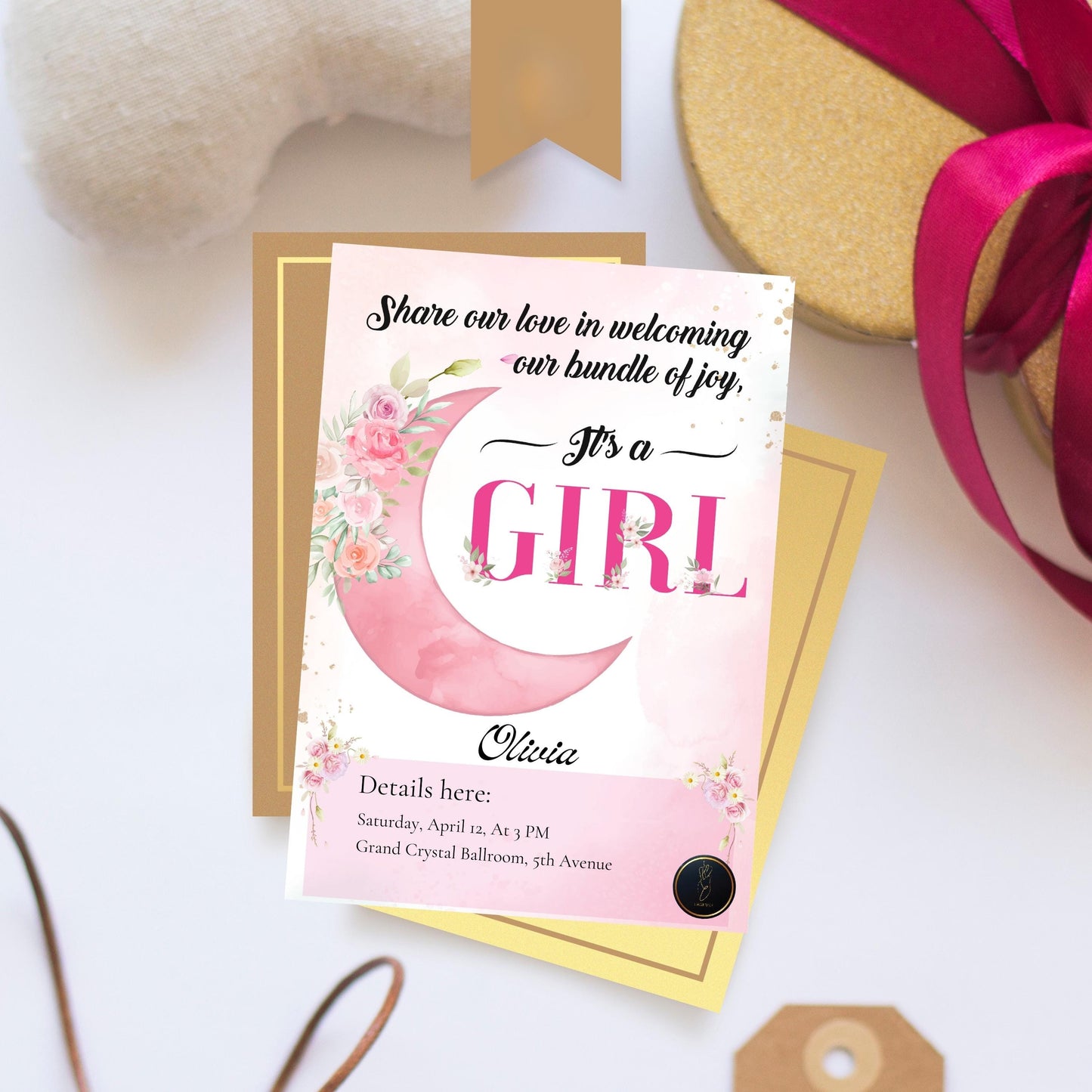 It’s a Girl Baby Shower Invite | Customized Pink Floral Baby Shower Card | Editable Digital Invitation | Instant Download