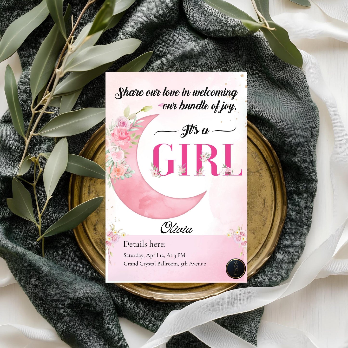 It’s a Girl Baby Shower Invite | Customized Pink Floral Baby Shower Card | Editable Digital Invitation | Instant Download