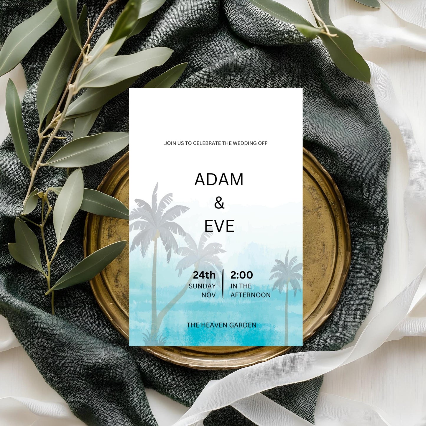 Tropical Wedding Invitation | Beach Wedding Save the Date Card | Destination Wedding Invite | Digital Printable & Editable Template