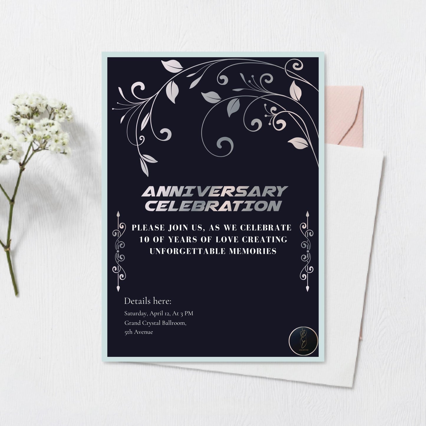 Black & White Anniversary Invitation | Elegant Wedding Anniversary Party Card | Printable Digital Celebration Invite | Editable Template