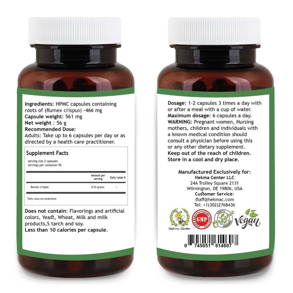 Rumex Crispus Root – Organic Yellow Dock – 100 Capsules