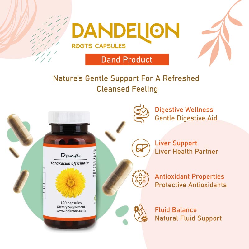 Dandelion Root – Organic Taraxacum Officinalis – 100 Capsules