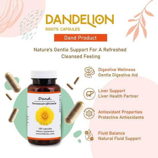Dandelion Root – Organic Taraxacum Officinalis – 100 Capsules