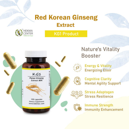 Korean Red Ginseng Root Extract Capsules – Organic Panax Ginseng – 100 Capsules