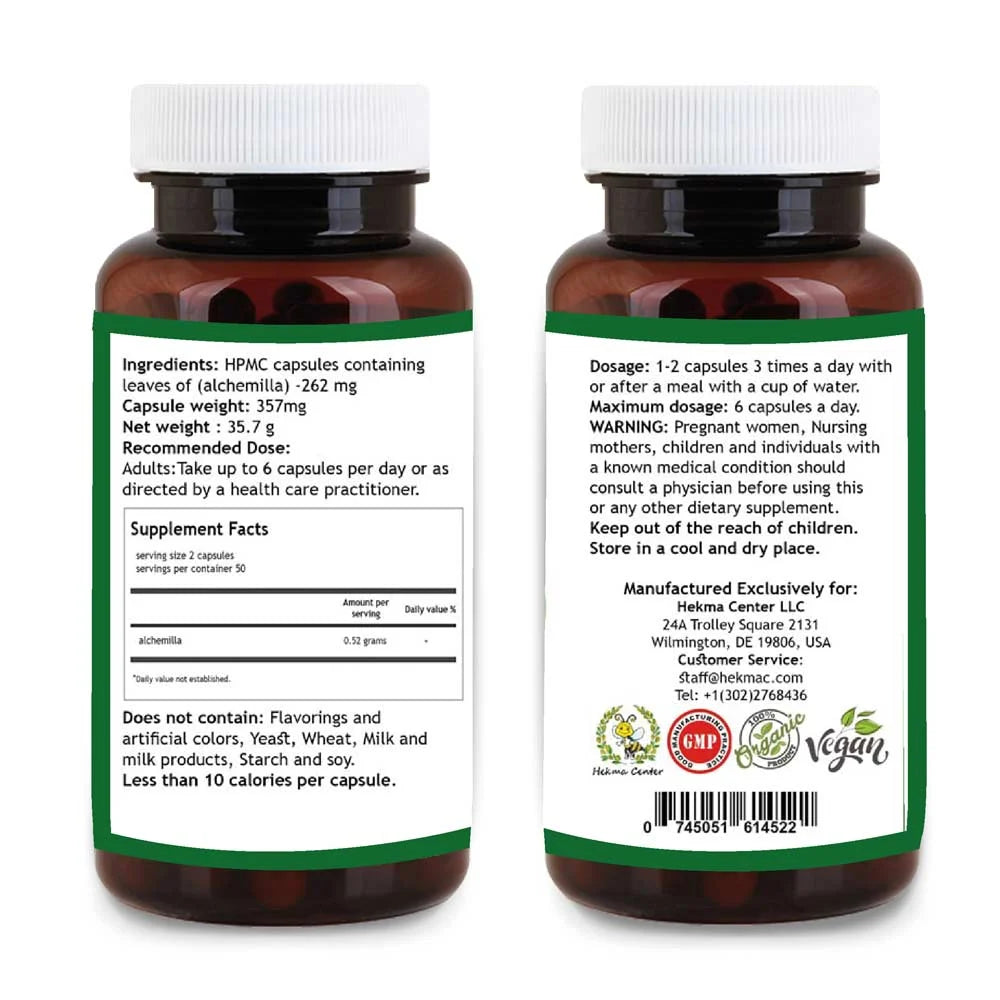 Alchemilla Capsules – Organic Lady’s Mantle Leaf – 100 Capsules
