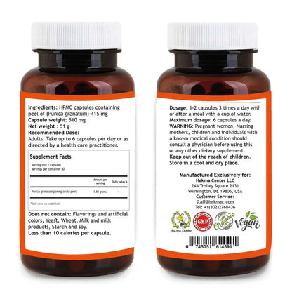 Pomegranate Peel – Organic Punica Granatum – 100 Capsules