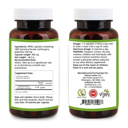 Spirulina Powder - Organic Arthrospira platensis - 100 Capsules