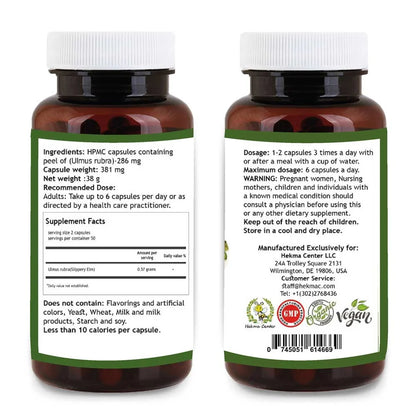 Slippery Elm Peel – Organic Ulmus Rubra – 100 Capsules