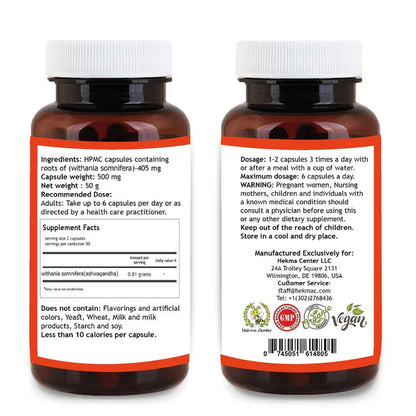 Ashwagandha Root Capsules – Organic Withania Somnifera – 100 Capsules