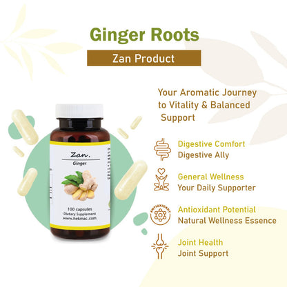 Ginger Root – Organic Zingiber Officinalis – 100 Capsules