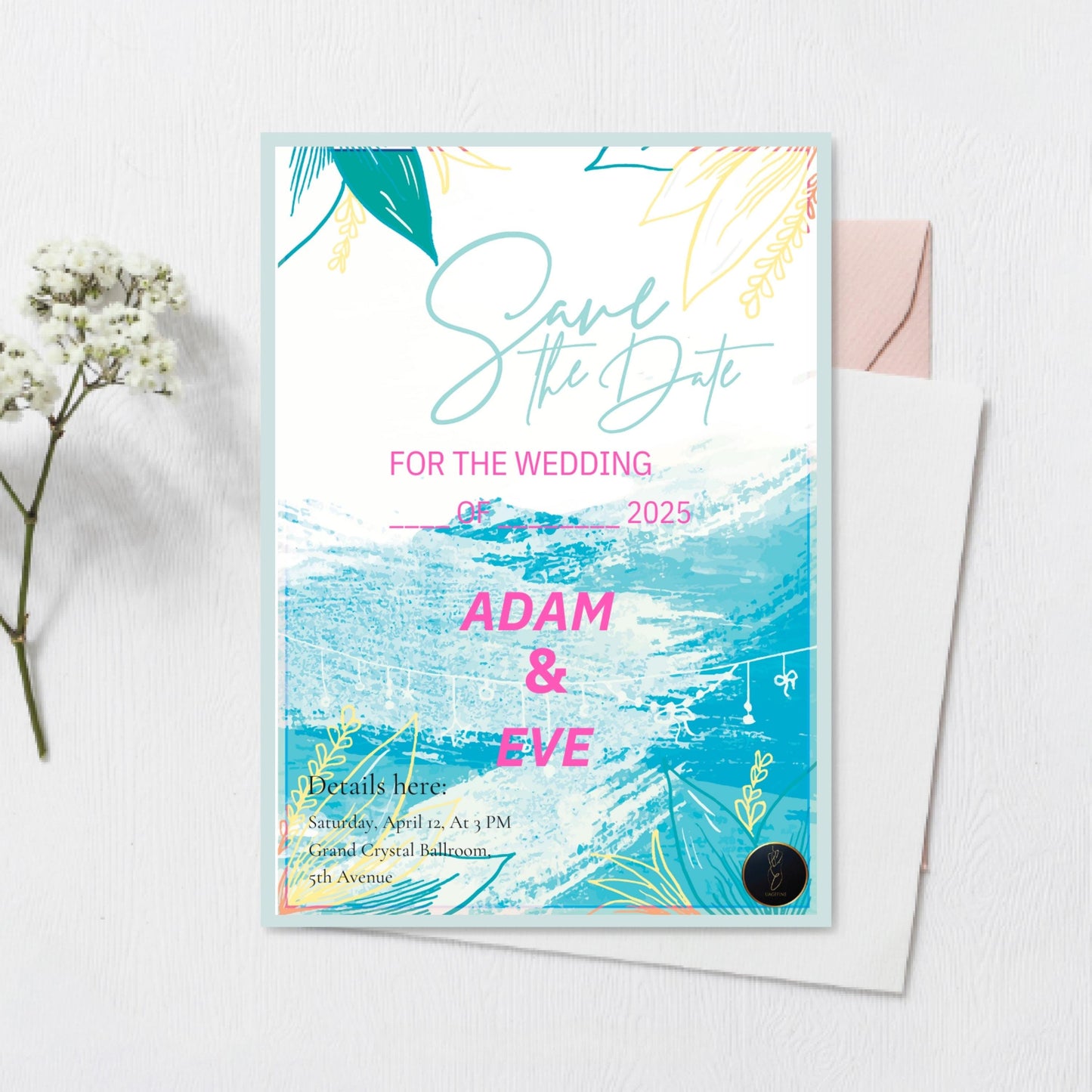 Save the Date Wedding Invitation | Elegant Digital Wedding Invite | Printable Wedding Announcement Card | Editable Template
