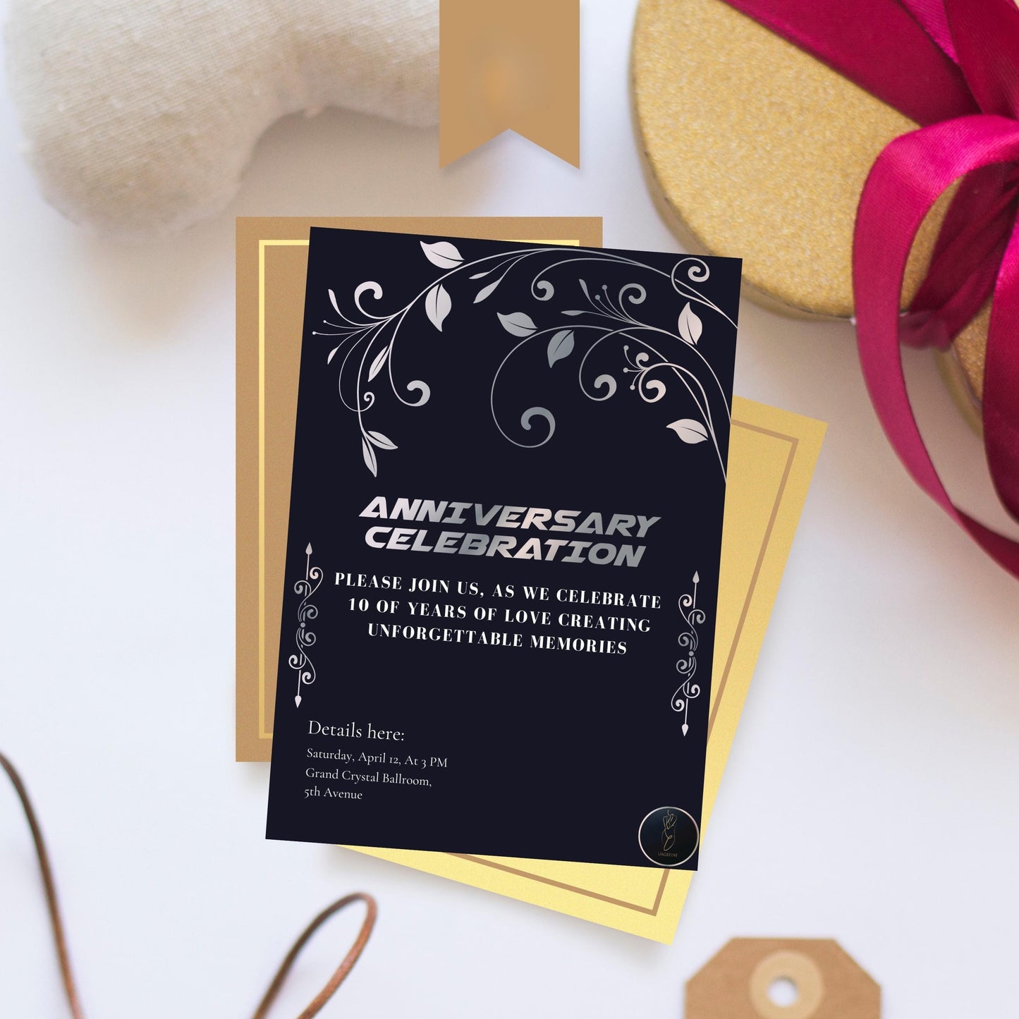 Black & White Anniversary Invitation | Elegant Wedding Anniversary Party Card | Printable Digital Celebration Invite | Editable Template