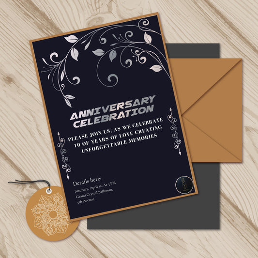 Black & White Anniversary Invitation | Elegant Wedding Anniversary Party Card | Printable Digital Celebration Invite | Editable Template