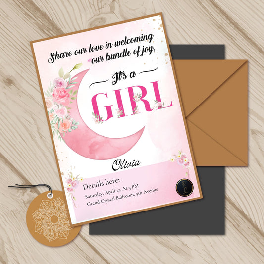 It’s a Girl Baby Shower Invite | Customized Pink Floral Baby Shower Card | Editable Digital Invitation | Instant Download