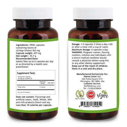 Ginkgo Biloba Leaf Capsules – Organic Ginkgo Leaves- 100 Capsules